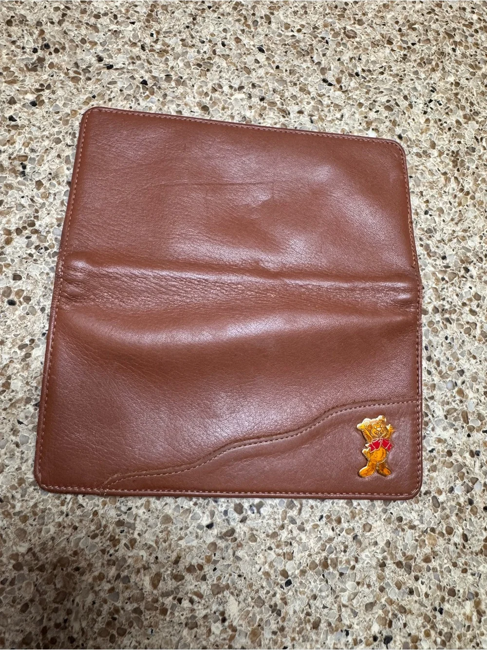 Brown Leather Travel Wallet with Dog Accent